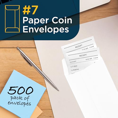Guardian White Paper Coin Envelopes - Pack of 500, 3.5 x 6.5 Inches, Made in USA