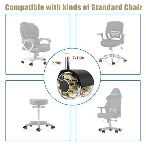 Office Chair Caster Wheels (Set of 5),Heavy-Duty Chair Wheels Support 2200lbs,Mute Rubber Chair Casters for Hardwood Floors and Carpet,2 Inch Universal Fit (Gold)
