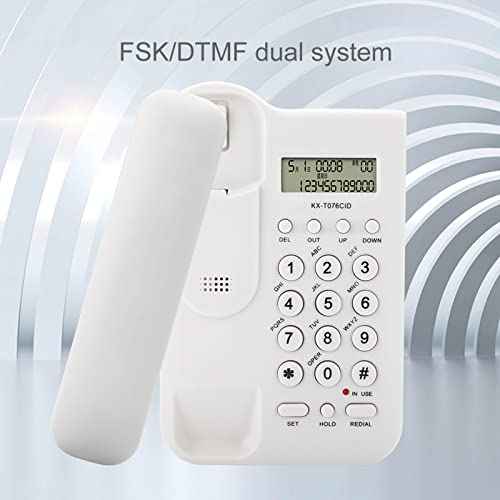 Corded Landline Phone, Dual Desktop,Wall Mountable Analog Telephone for Home Office Hotel, DTMF System (Black & White, No Battery Required) (White)