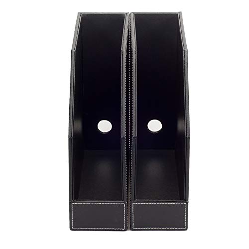MobileVision Executive Leather Vertical File Folder Holder & Office Product Organizer, Store Files, Magazines, Notepads, Books and more, 2 Pack Combo Set