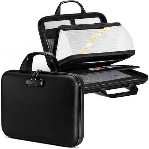 Fireproof Document Box, Hard-shell Waterproof Fire Proof Bag with Lock & File Folder, Portable Safe Organizer for Home Office Documents, Important Valuables Storage (3" Thickness)