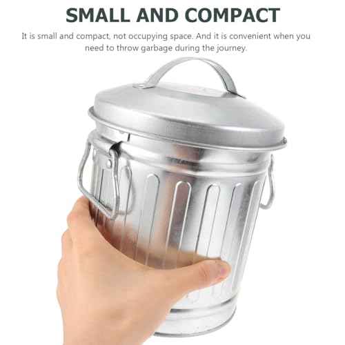 Zerodeko Cute Traditional Mini Metal Trashcan On The Desktop, Decorative Galvanized Bucket, Multifunctional Organizer & Flower Pot for Home, Office, Bathroom, and Cabin (Silver, 5.1" x 7.5")
