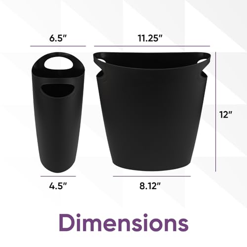 Superio Slim Bathroom Trash Can 2 Gallon Plastic Small Compact Waste Basket for Bedroom, Dorm, Under Office Desk, Narrow Portable RV Dustbin, 6 Black