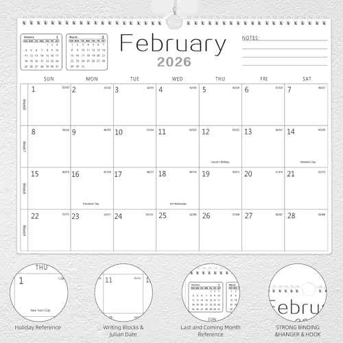 Calendar 2026-2027, Wall Calendar 2026-2027 From January 2026 To June 2027 18 Months, 14.7" x 11" Paper Calendars with Julian Date and Blank Block for New Year Christmas Gifts