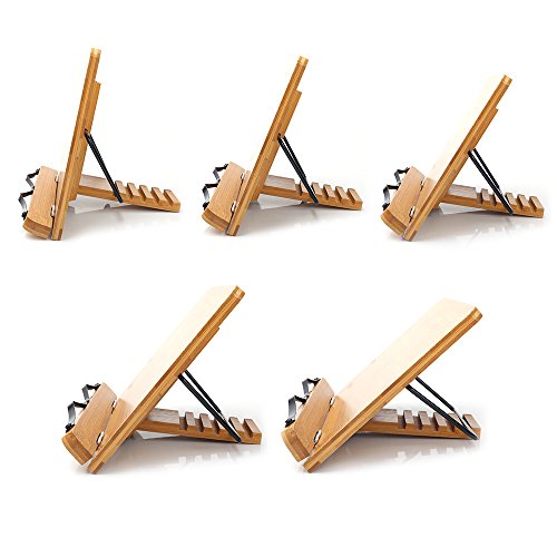 Wishacc Bamboo Book Stand 13.2 x 9.2 Inch Adjustable Foldable Cookbook & Tablet Holder