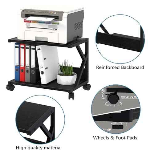 aboxoo Desktop Printer Stand with 2 Tier Wood Storage Shelves,Under Desk Printer Table,Multi-Purpose Home Office Desk Organizer for Fax Machine, Scanner (Black)
