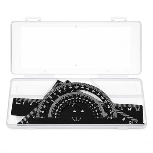 Viliqiou 4-Piece Metal Geometry Ruler Set with Protractor & Storage Box