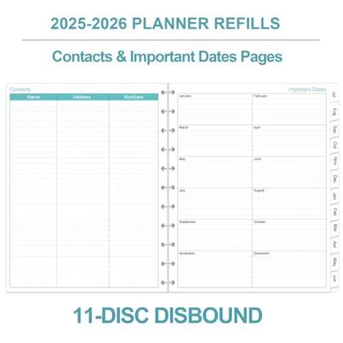 2025-2026 Planner Refills, 11-Disc Discbound One Page Per Day, Daily £¦ Monthly Planner Refill from July 2025 - June 2026, Letter Size, 8.5" x 11"