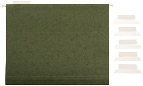 Amazon Basics Green Hanging File Folders with Adjustable Tabs - 25 Pack, Letter Size