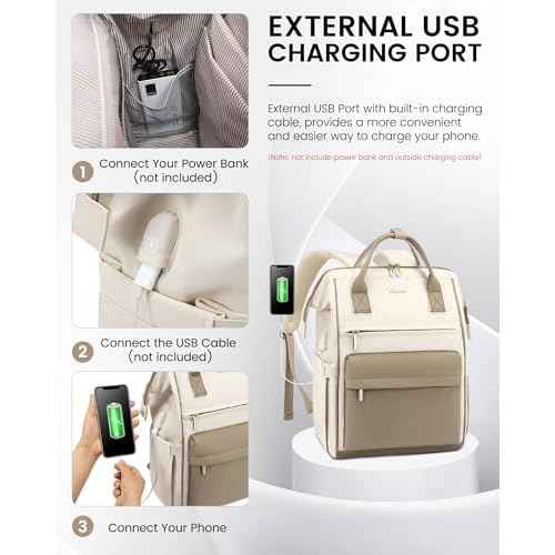 LOVEVOOK Laptop Backpack for Women, 17 Inch Work Teacher Nurse Bag, Large Capacity Business Computer Backpack Purse with USB Port, Stylish Casual Daypack for Travel,Beige&Khaki