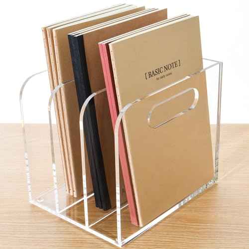 Clear Acrylic Organizers - 3 Vertical Compartments Acrylic Folder Organizer & File Organizer, Desk Document Storage Bins for Magazines, Binders - Multipurpose Home Office Desk Organizer