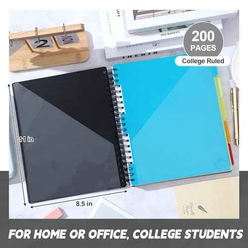 Yeaqee 4 Pack 5 Subject Notebook, College Ruled, Spiral Notebook with Removable Dividers, 8.5" x 11" 400 Pages (200 Sheets) Writing Journal for School Office Home Supplies