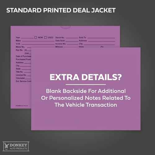 Printed Vehicle Deal Envelopes 9x12 Deal Jackets (100 Shrink Wrapped) (Lavender)
