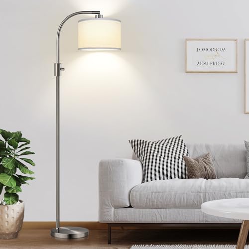 Nintiue Dimmable Floor Lamp, 1200 Lumens LED Edison Bulb Included, Arc Floor Lamps for Living Room Modern Standing Lamp with Linen Shade, ?F1599