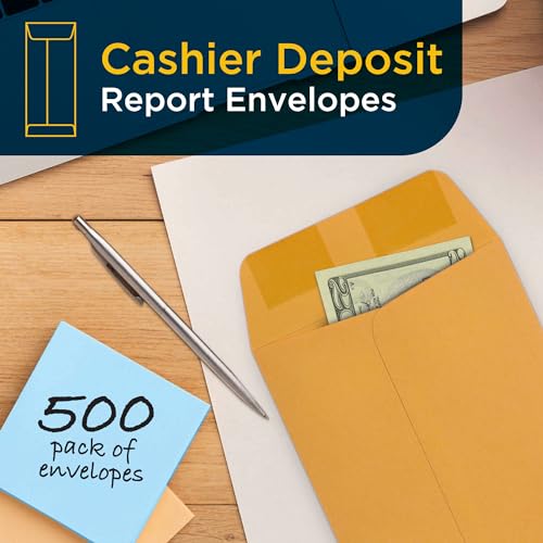 Guardian Pack of 500 Cash Deposit Envelopes with Gummed Flaps - Made in USA