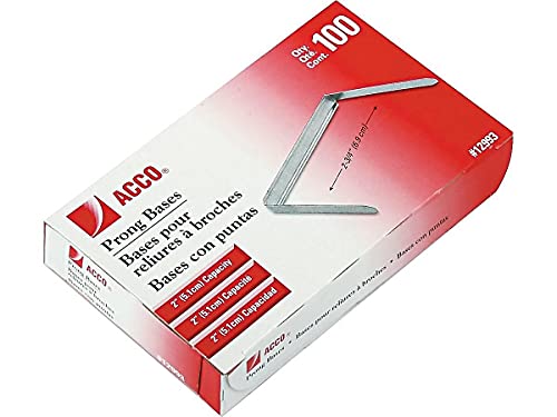 ACCO 2 Inch Capacity Prong Fastener Bases - 100 Pack, 2-3/4 Inch Centers, Box of 1