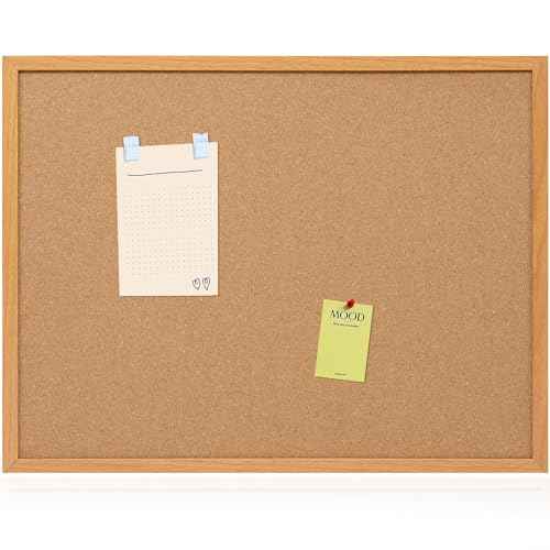 Board2by Cork Board Bulletin Board 24 x 36, Wood Framed Corkboards for Wall Decor, Hanging Office Message Board, Large Wall Mounted Notice Pin Board with 15 Push Pins for School, Home & Office