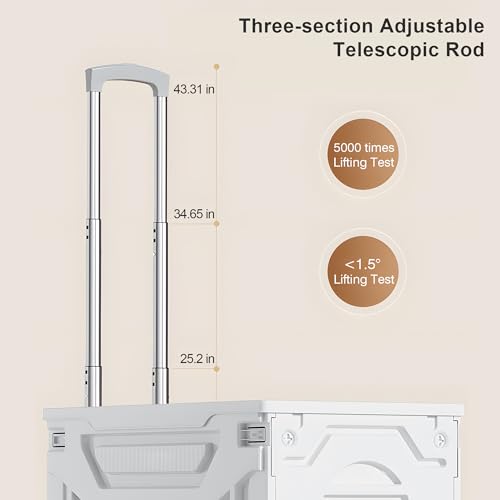 VECELO 23 GAL Modern Rolling Carts with Wheels, Foldable Utility Cart, Light Weight Platform Trucks Dolly, 4 Heavy Duty Wheels, Ideal for Shopping, Camping, Teachers, Pearl White