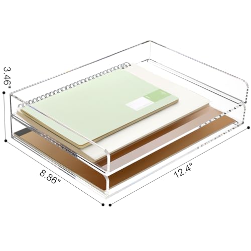 SANRUI Thin 2 Tier Stackable Acrylic Letter Tray - A4 Desk Organizer