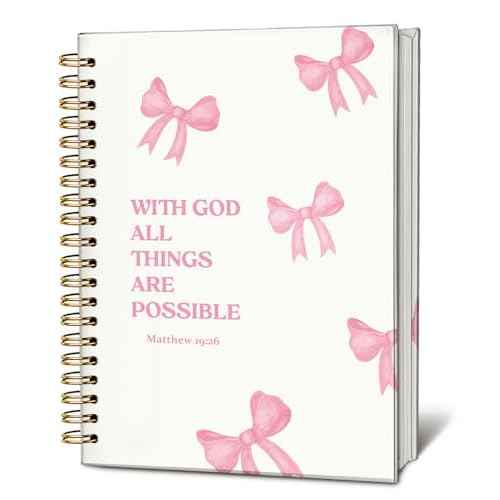 Bible Journal for Women, Christian Gifts for Women Girls, Prayer Bible Study Supplies Journaling Notebook, Cute Preppy daily devotional, Coquette Pink Bow Hardcover Spiral Notebook 5.5 x 8.3