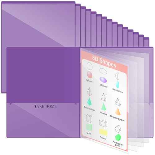 Henoyso 24 Pcs School and Home 2 Pocket Folders with 4 Clear Inner Pockets Plastic Heavy Duty Homework Folders Parent Teacher Communication for Student Home Office Classroom,11 x 9 Inch (Purple)