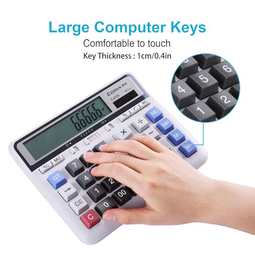 Comix Desktop Calculator Solar Battery Dual Power with 12-Digit Large LCD Display and Large Computer Keys Standard Function Calculator for Home Office School, White(2 Pack)
