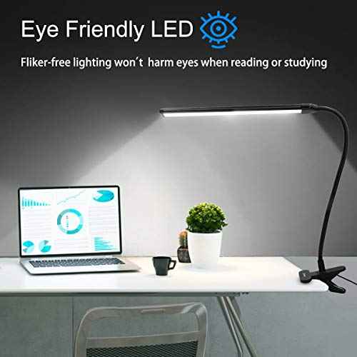 Clamp on Lamp, Clip Light, Desk Lamps 3 Color Temperature Setting, 10 Brightness Levels, 2m USB Cord Power Supply and AC Adapter Included, Pack of 2 (Black)