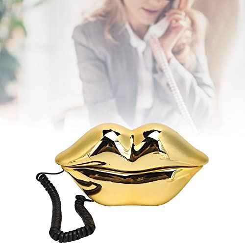 Electroplating Golden Yellow Funny Lip Telephone, with Number Storage Function, Landline Telephone Home Desktop Corded Fixed Telephone for Home Office Phones Home Decoration