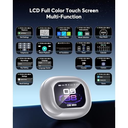 AI Translation Earbuds, Language Translator Earbuds Real Time for 144 Languages,audifonos traductores ingl?s espa?ol,Bluetooth 5.4 LCD Touch Screen Earphones,Ideal for Travel Business Learning