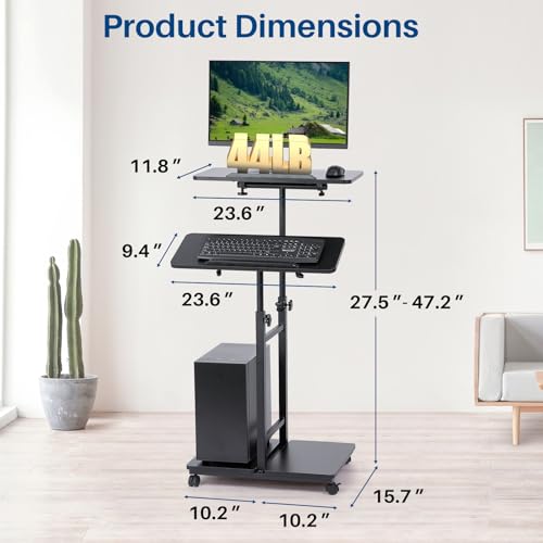 Multi-Purpose Lecterns & Podiums, Portable Mobile Standing Laptop Desk, Height Adjustable Rolling Podium Stand with Storage 2 Swivel Top,Sit Stand Lectern Desk Workstation for Classroom Church (Black)