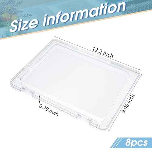 Gueevin 8 Pcs Clear A4 File Portable Paper Project Case, Storage Container, Plastic Flat Box Buckle, Document Letter Storage Box with Handle, 12.2 x 9.06 x 0.79 in for Board Game Magazine Scrapbook