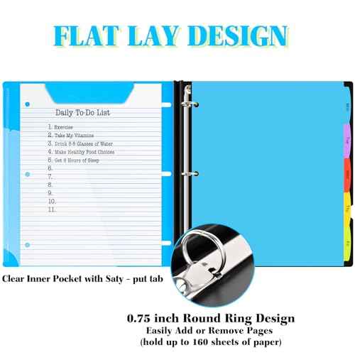 INFUN Telescoping 3 Ring Binder - 12 PCS, Flexible Round Binder with Customizable Front Cover and Clear Catalog Pocket, Holds 8.5x11 inch Paper