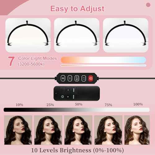 BQAN Half Moon Light for Nail Desk, 29'' 40W Nail Tech Desk Lamp with Phone Holder & Wire Controller & Remote, Stepless Adjustment Desk Lamp for Nails, Tattoo, Eyelash Extensions (Black)