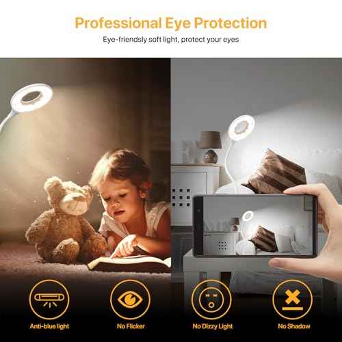 LED Desk Lamp with 3 Color Modes, Touch Control 30 LEDs Table Lamp, Stepless Dimming Reading Light,360¡Æ Flexible, Rechargeable Portable Eye-Caring Sleep Aid for Dorm Study Office Bedroom, White