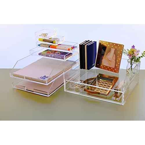 Acrylic Desk Organizer Drawer + Inbox with Letter Tray 12.6¡± x 10.6¡± x 5¡±, A4 Size, Clear
