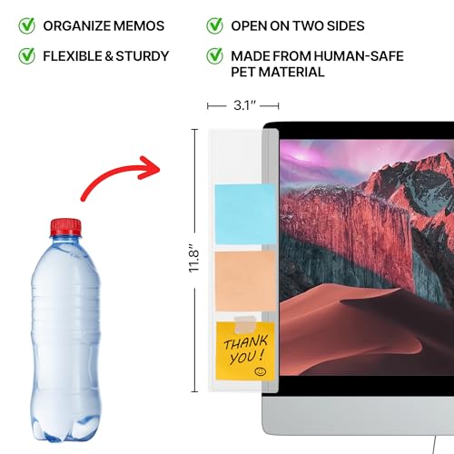Meccaline 2-Pack Clear PET Monitor Memo Boards - Flexible Sticky Note Holders for Office & Home Desk Organizers - 3.1