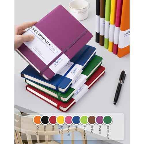 Dynta Hardcover Journals Bulk, 10 Packs A5 Lined Notebooks for Writing 200 Pages/100Sheets, 8.4 x 5.8 inch, 10 Colors Classic Ruled Notebook for Work/Note Taking/College