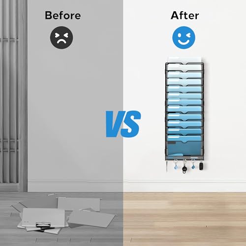 SUPEASY Black 13-Tier Hanging Wall File Organizer with Hooks - Office Storage
