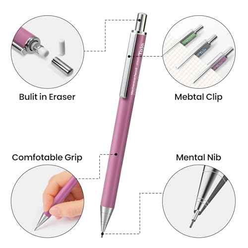 Aesthetic 0.7mm Mechanical Pencil Set with Case ? 3 Vintage Mechanical Pencils, 4 Tubes HB #2 Lead Refills, 3 Erasers & 12 Eraser Refills, Cute Pencil Kit for Back to School Stationery Supplies