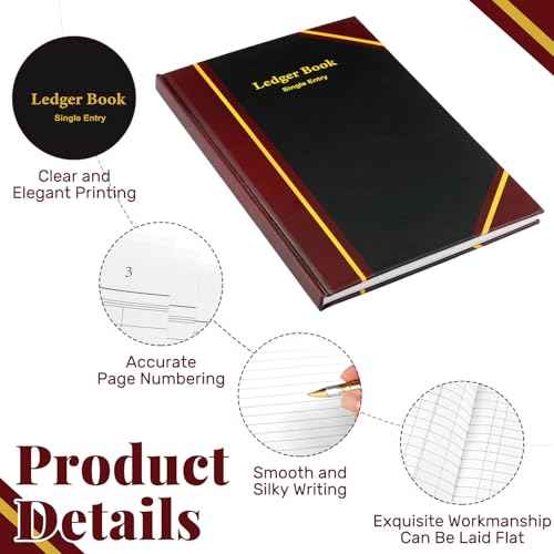 Jetec 2 Pcs Black Ledger Books for Bookkeeping 11.4 x 7.5 Inches Accounting Book Accounting Notebook for Tracking Money, Expenses