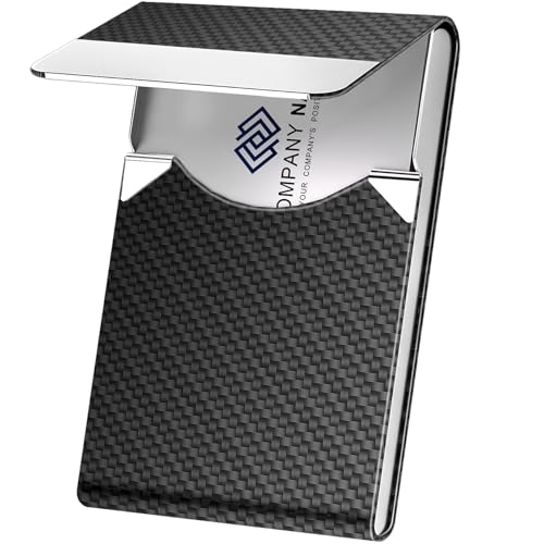 DMFLY Black Carbon RFID Blocking Slim Metal Business Card Holder - PU Leather, Magnetic Closure