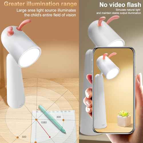 Rabbit Shape Cute Desk Lamp, Dimmable LED Desk Lamp with USB Charging Port Touch Control Eye Protection & Long Battery Life, Dorm Room Essentials Study Lamp for Table Bedroom Kid Gifts.