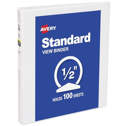 Avery Standard View 3 Ring Binder 1/2 Inch White - Light Use Organizer