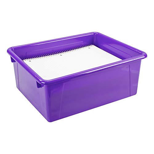 Storex Letter Size Deep Storage Tray – Organizer Bin with Non-Snap Lid for Classroom, Office and Home, Violet, 5-Pack (62548U05C)