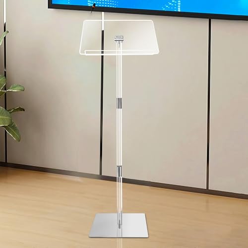 Podium Stand, Lecterns & Podiums, Acrylic Podium, Portable Podium Stand, Adjustable Angles with Metal Base, Podium for Classroom, Church, Weddings, Speech, 16" L x 12" W x 43" H, Clear