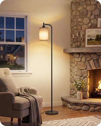 GOEBLESON Dimmable Floor Lamp for Living Room with Remote & 10W Bulb - Black + Beige