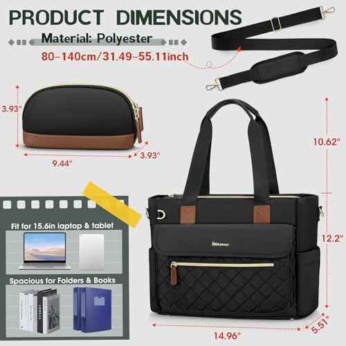 RAINSMORE Teacher Tote Bag 15.6 inch Laptop Bag for Women with Cup Holder Work Bags Nurse Bag Professional Computer Briefcase