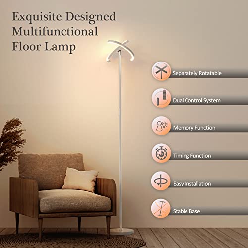 FIMEI Split Floor Lamp, Bright Modern LED Standing Lamp, Stepless Dimming and 4 Color Temperature, Eye-Protection Reading Standing Light for Living Room Bedroom Office, Touch&Remote Control, White