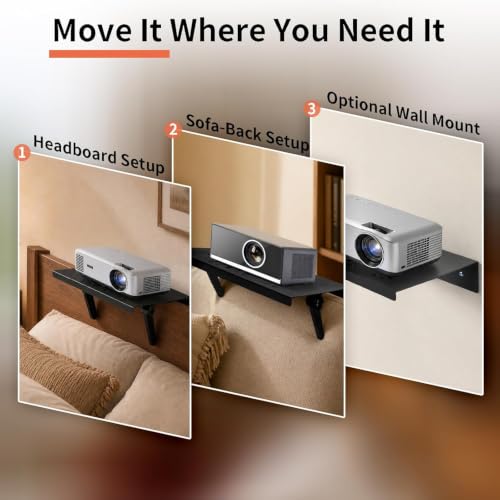 Zalumis Projector Shelf Stand 10.6x8 Inch No Drill Wall Mountable for Bed & Flat Surfaces