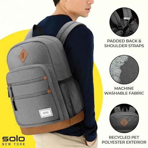 Solo New York Laptop Backpack for Women & Men -Carry On Bookbag for Travel & Work, Lightweight Bag, Side Mesh Pockets, Fits 15.6" Computer - Re:Fresh, Grey